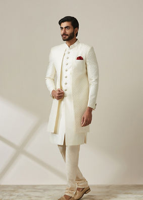 Pearl White Achkan Style Indo Western Set image number 2